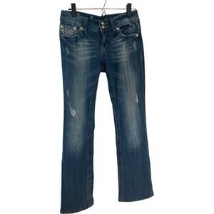 Miss Me Medium Blue Wash Rhinestone & Lace Embellished Bootcut Jeans